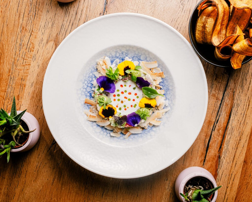 kokosové ceviche s morským vlkom